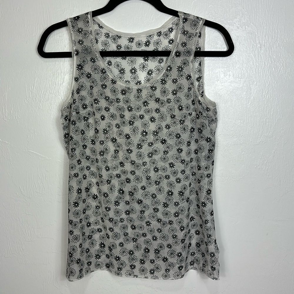 Dolce & Gabbana White And Black Floral Semi-Sheer Tank Top Size M